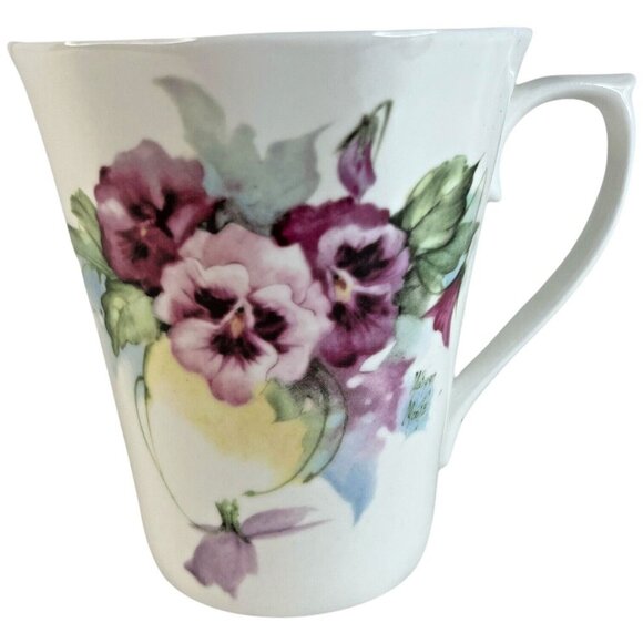 2 Royal Patrician Fine Bone China Mugs Pink & Purple Pansies Staffordshire bd&s - Picture 3 of 15